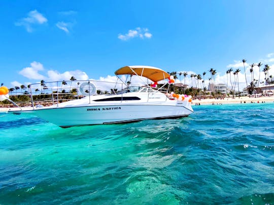 EXCURSION EN BATEAU PRIVÉ avec plongée en apnée, lagon bleu et plage sauvage.