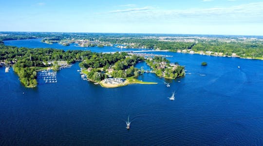 Speed Boat with Tower Rack at Private Dock on Geist Reservoir