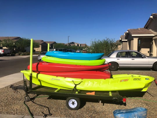 t42 3 person kayak sit on top ($80 per day picked up)($100 dropped off)