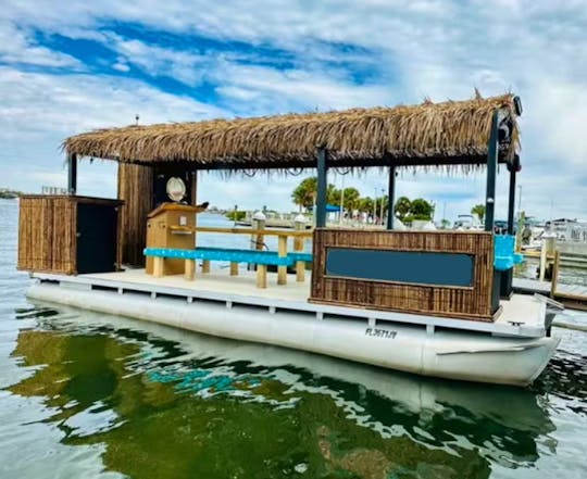 Bateau Tiki Bar personnalisé, parfait pour votre fête sur le banc de sable