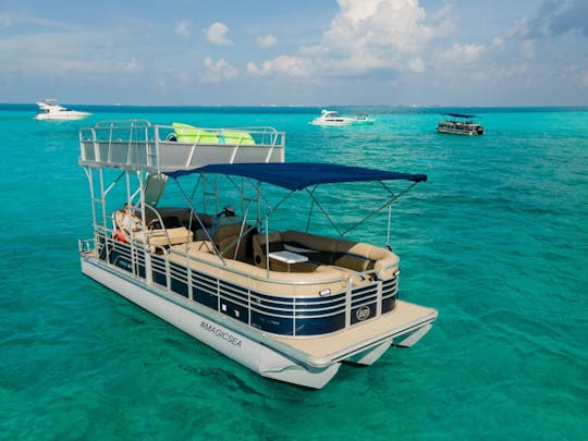 Location de bateau familial Ponton #GMBPONTOON de 30' à Cancún 