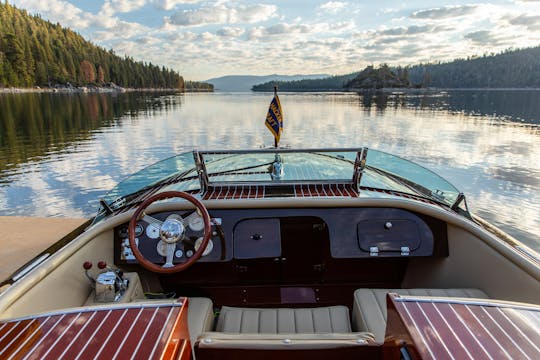 Sunrise on Lake Tahoe onboard our 34ft Hacker-Craft Wooden Boat