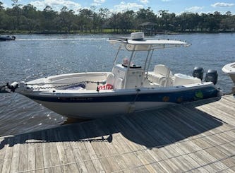 Aventuras de barco e pesca de propriedade de veteranos, console central Sea Fox de 26 pés