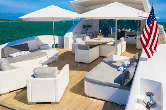 Glamour Afloat: Tecnomar 120-Foot Yacht Rental in Breathtaking Miami Beach