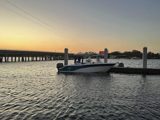 Aventuras de barco e pesca de propriedade de veteranos, console central Sea Fox de 26 pés