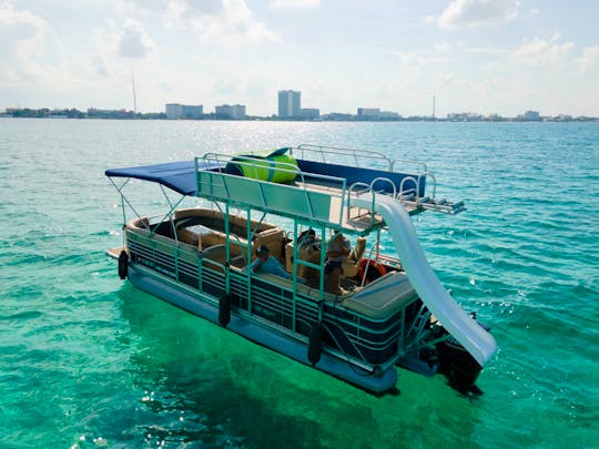 28 Feet Party Cruiser Pontoon with Slide! -CANCUN- ISLA MUJERES 🚤