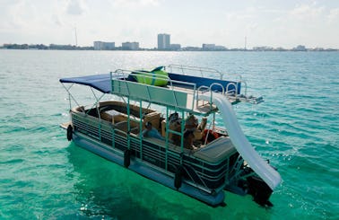 28 Feet Party Cruiser Pontoon with Slide! -CANCUN- ISLA MUJERES 🚤