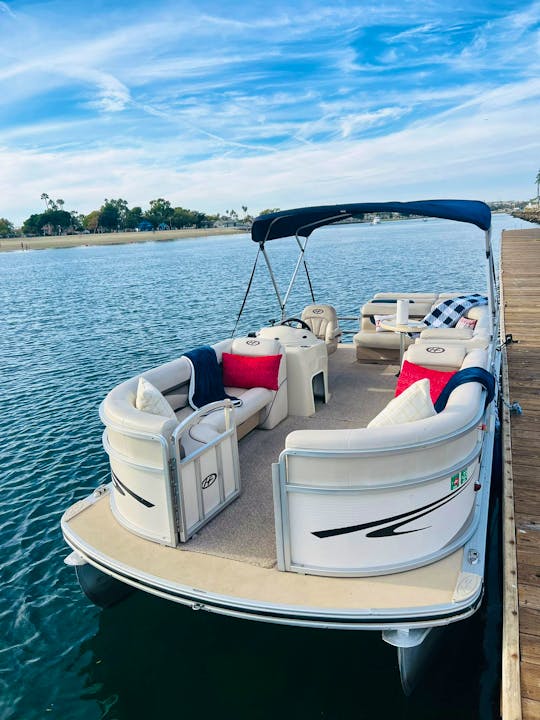 Beautiful Harris Sunliner pontoon boat up to 10 by the bay