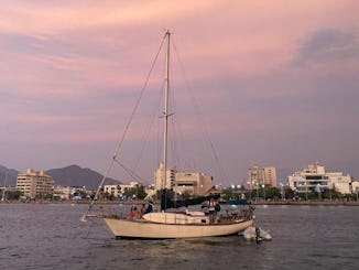 Sunset on a 38ft Sailboat at Santa Marta Bay