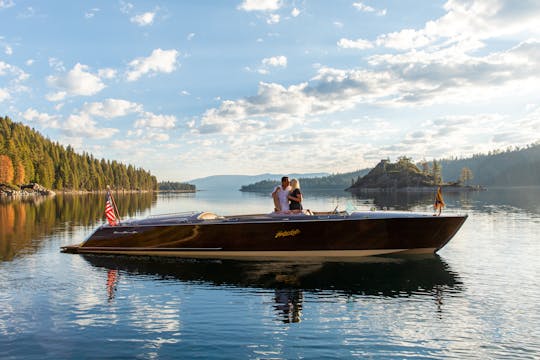 Sunrise on Lake Tahoe onboard our 34ft Hacker-Craft Wooden Boat