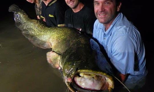 Trips fishing boat Big Catfish in the rivers in France