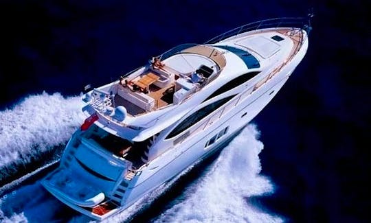 Cruise the BVI in ultimate luxury aboard this beautiful streamlined Serene Sunseeker Manhattan 73ft