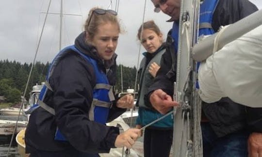 Sailing Lesson on a 19' Pearson Resolute Sloop in Olga, Washington