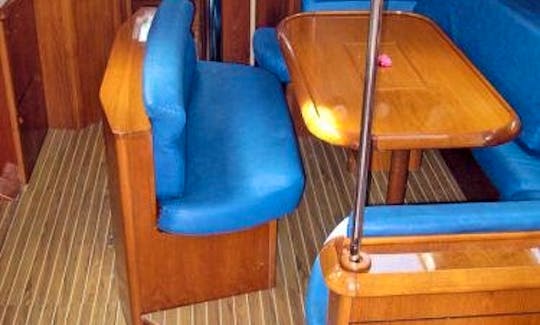 Spacious seating below or enjoy waterfront dining from the large cockpit table