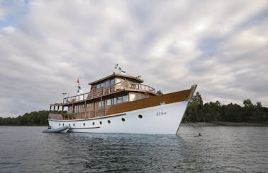 Traditional Wooden Motor Yacht in Dalcahue, Chilean Northern Patagonia.