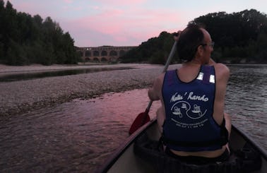 Night canoe tour at Pont du Gard in France