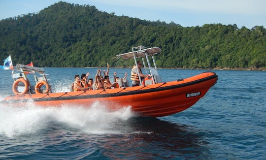 The RIB - 28' Long multi purpose RIB for scuba diving around Sabah and Kota Kinabalu.