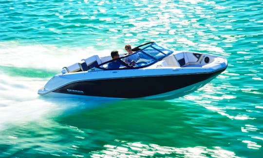 20' Scarab Sports Boat in Miami Beach with Captain, Gas and Watersports Equipment Included