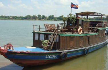 Charter 60' Custom Wooden Boat on Tonle Sap Rive in Krong Kampong Chhnang
