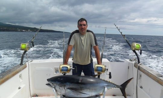 Deep Sea Fishing in Madalena, Portugal on 29' Blue Cuddy Cabin