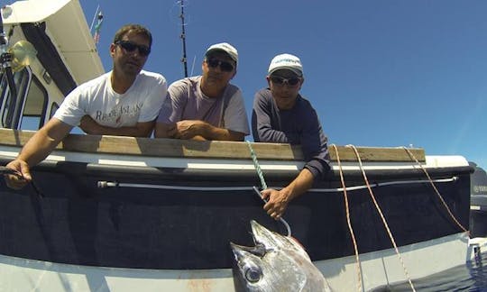 Deep Sea Fishing in Madalena, Portugal on 29' Blue Cuddy Cabin