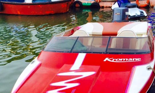 Amazing fast red speed boat for rent in Karachi, Pakistan