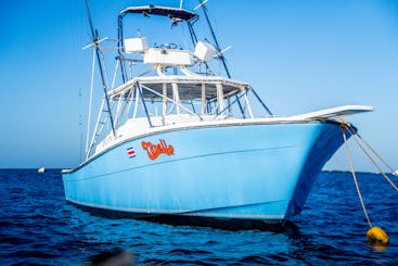 Charter de pesca deportiva con topacio de 36 pies en Tamarindo, Costa Rica