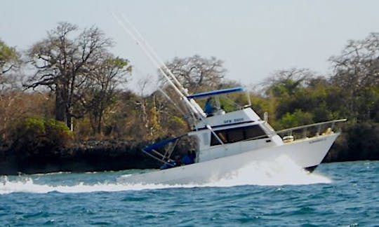 Disfruta de la pesca en Shimoni, Kenia, en el Kamara II Sport Fisherman de 42 pies