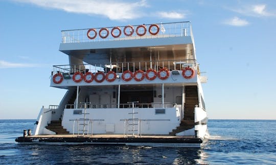 catamaran encompassing all aspects of a Red Sea trip from fine dining to underwater viewing on a daily cruise.