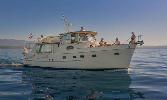 Charter 46ft Grand Banks Alaskan Yacht at island of Krk near Rijeka, Croatia