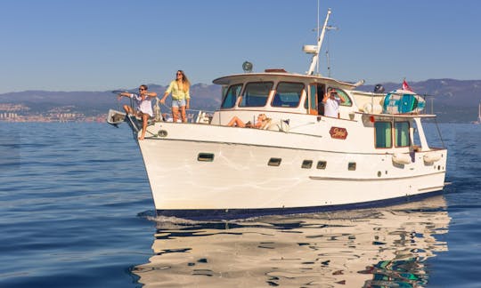 Charter 46ft Grand Banks Alaskan Yacht at island of Krk near Rijeka, Croatia