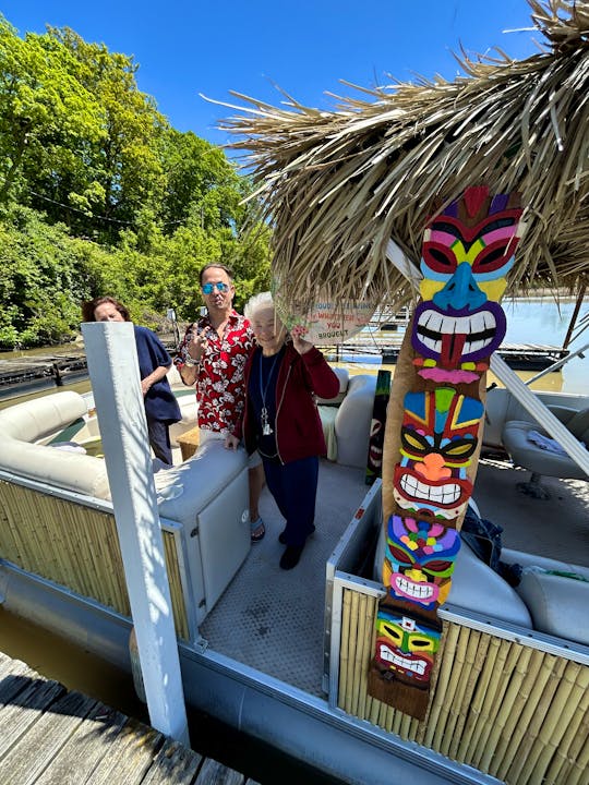Tiki Boat, Your Floating Tropical Paradise Awaits For You To Party & Cruise 