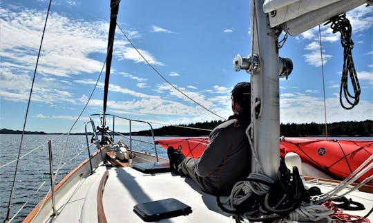 Experience the Wildness of the Great Bear Rainforest from our Spacious Pilothouse Sailboat Classic 39ft Cooper "Seawolf"