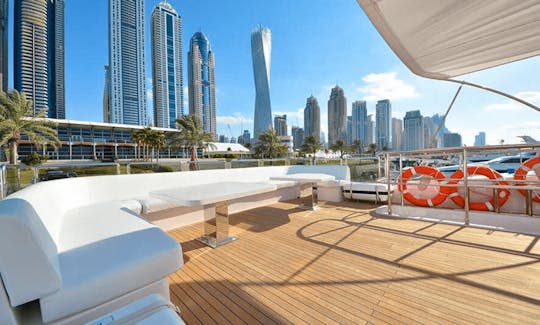 An amazing charter experience of 101' Gulf Craft Power Mega Yacht in Dubai, United Arab Emirates