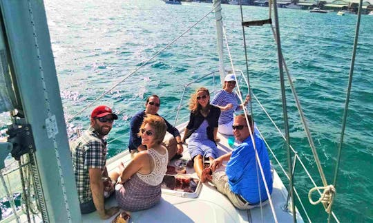 Wine and cheese party on the bow.  Photo taken from s/v Bernard while on charter.