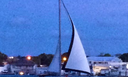 Wind Dance sailing through Nassau Harbour @ sunset.