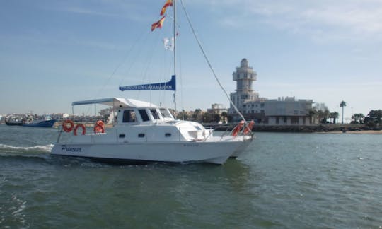 Catamarã branco “Princess” para alugar em Huelva, Espanha!