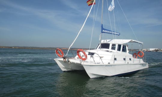 Catamarã branco “Princess” para alugar em Huelva, Espanha!