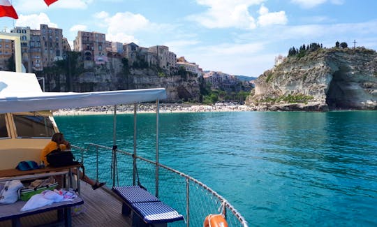 Private Boat Party on a Blue Ocean Motorboat for 62 Guests in Tropea, Italy
