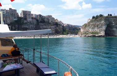 Private Boat Party on a Blue Ocean Motorboat for 62 Guests in Tropea, Italy