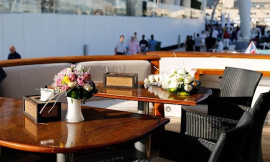 Host Your Next Event Aboard the 100' impressive Kvaerner Superyacht in Sheikh Zayed, Dubai