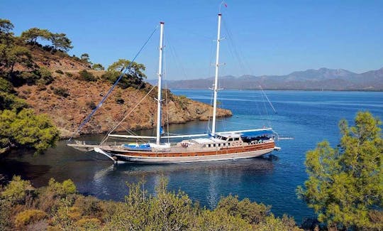 PRINCESS SELIN A. This Wonderful Deluxe Gulet Sailing at the Coasts of Aegean and Mediterranean is 37 m Long and for 20 People.