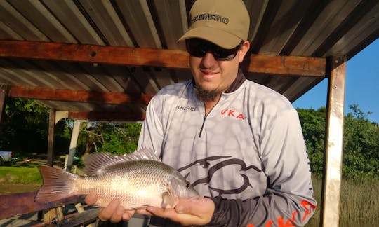 Pro angler Shaun Begg drove all the way here to get his first rock salmon aka river snapper. Caught on a live prawn on a Mydo trace.