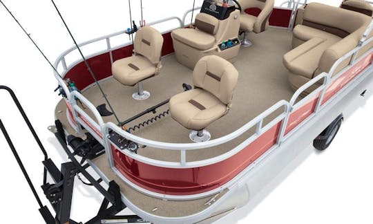 Beautiful Red Pontoon Boat for Rent on Lake Athens or Cedar Creek Reservoir, TX- Cruising, Exploring, Fishing