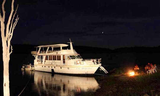 The Lady Jacqueline moored under the starlit sky!