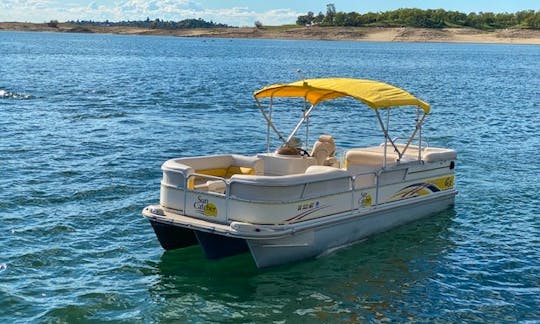 Party Barge Tritoon Powered 150 Hp Engine with Bimini Top in Lake Tahoe