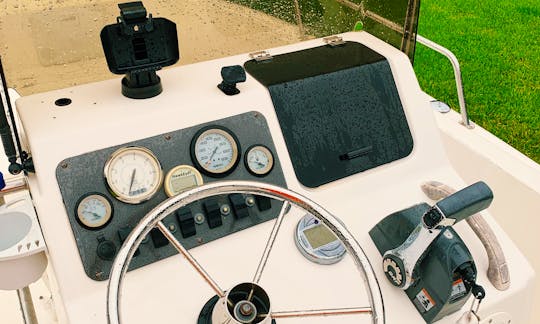 Equipped with depth finder, fish finder, Garmin,  and bluetooth.
