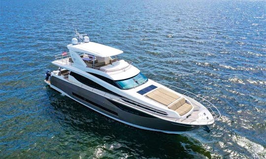 Luxury Prestige 75' Flybridge Power Mega Yacht Rental in West Palm Beach, FL.