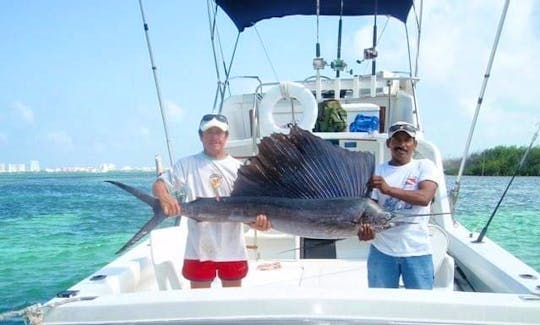 Cancun Fishing Charter if you don't fish you don't pay! Cgarter 31' Bertram Sportfishing Yacht for up to 6 pax