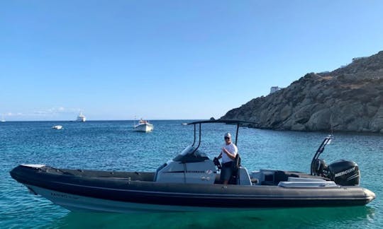 RIB Shearwater de 30 pieds avec skipper pour une excursion de luxe quotidienne à Mykonos